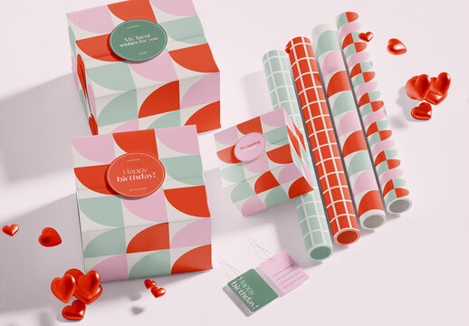 Packaging Boxes with Wish Card Mockup