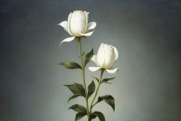 White roses in hand painting flower petal. - obrazy, fototapety, plakaty