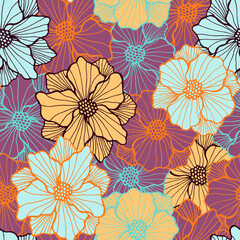 Ornate anemone bloom periodic pattern. Hand drawn floral composition. Anemone