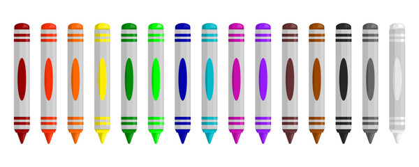 Various types of crayon colors, colorful crayons isolated on transparent white background, vector and eps 10 files can be customized.