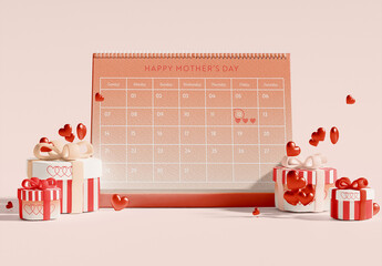 Calendar with Celebration Themed Gifts Mockup - obrazy, fototapety, plakaty