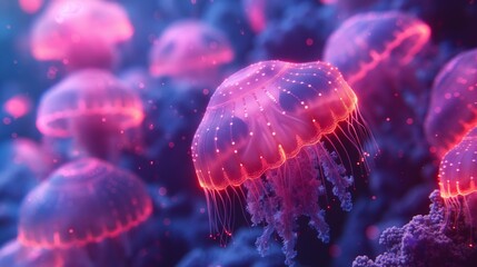 Obraz premium pink an purple jellyfish background. 