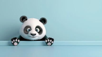 Cute cartoon panda peeping with plain background