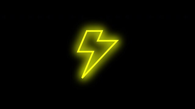 Yellow neon line lightning sign blink animation