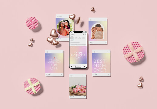 Mother&rsquo;s Day Sale with Social Media Screen Mockup