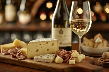 Discover the crisp delight of white wine paired with artisanal cheeseboard selections.