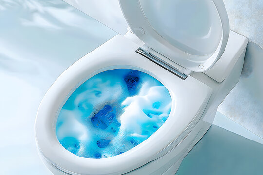 Toilettes, wc avec eau bleue