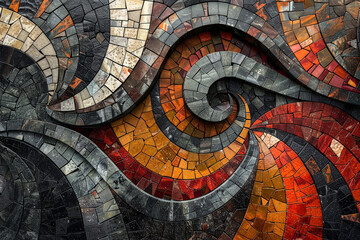 A mosaic capturing the essence of movement, with swirling lines and fragmented shapes suggesting dance.