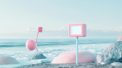 Abstract seaside mailbox with geometric shapes