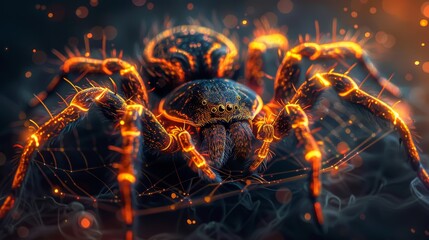 Fiery spider illustration in dazzling orange hues, perfect for fantasy and horror projects