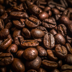 A close-up of rich brown coffee beans, exuding the enticing aroma and promise of a freshly brewed cup.