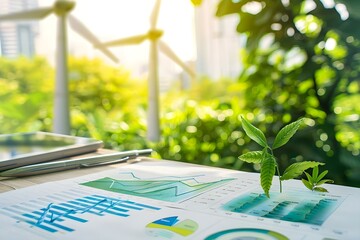 Corporate ESG report on sustainable practices in green energy sector. Concept Sustainable Practices, Green Energy, ESG Report, Corporate Sustainability, Energy Sector