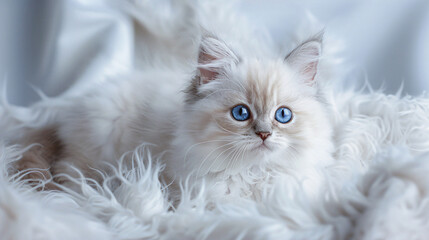 Cute kitten with blue eyes fluffy fur staring 