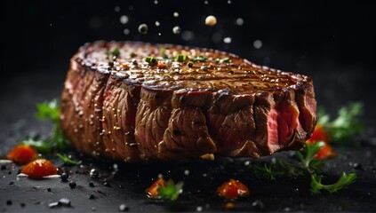 Delicious sliced ​​beef steak. for posters or menus. café. closeup view, roast.