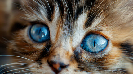 Cute kitten with blue eyes fluffy fur staring  - Powered by Adobe