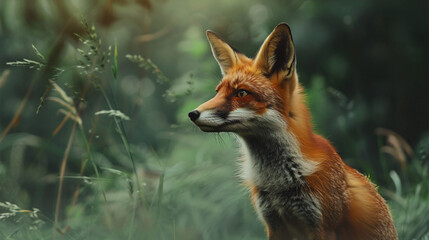 Cute red fox looking in nature