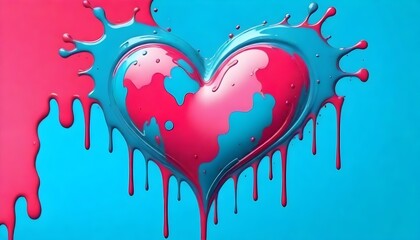 Dripping Hearts Abstract Love Digital Art Painting Pink Blue Valentine Artwork Background Design
