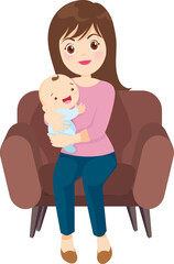 mother holding baby in arms. mom hugging her child