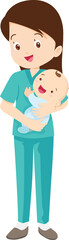 doctor or nurse,Midwife holding baby in arms