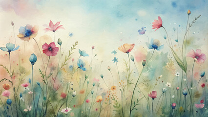 Wildflower watercolor background with warm atmosphere