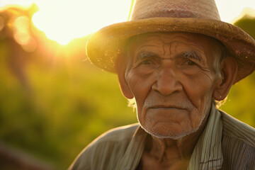 Fototapeta premium Latin senior man portrait looking at camera outdoors in the street in Mexico city, hispanic adult people