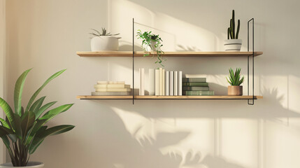 Sleek Showcase: Minimalist Wire-frame Wall Shelf with Floating Shelves