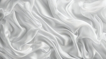 White Silk Fabric Gracefully Flowing In The Wind, Creating Elegant Waves And Motion - Perfect For Fashion Or Textile Backgrounds