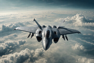 Fototapeta premium A military plane in the sky. Military aircraft fly on a combat mission.
