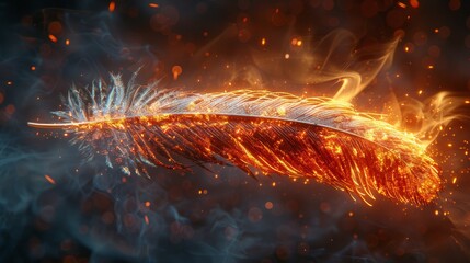 Stunning phoenix feather engulfed in molten lava: A fiery, majestic, and awe-inspiring visual