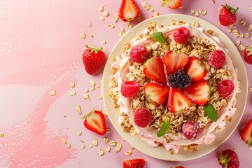 Obraz na płótnie Canvas Fruit salads serve as wholesome, conscious breakfast choices, blending fitness diets with natural snacks, offering organic raspberries as brain food without preservatives.
