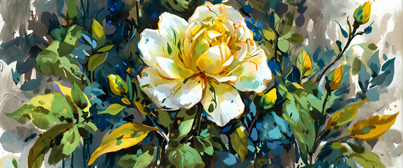 This painting captures the delicate beauty of a white flower in bloom, with attention to the subtle play of light and shadow