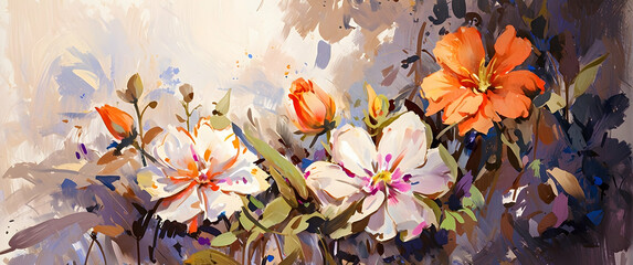 This painting captures the delicate beauty of spring blossoms with soft brushstrokes and gentle colors