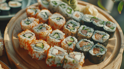 Different types of rolls and sushi