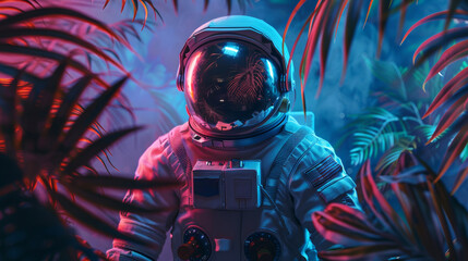 Astronaut amidst exotic space flora