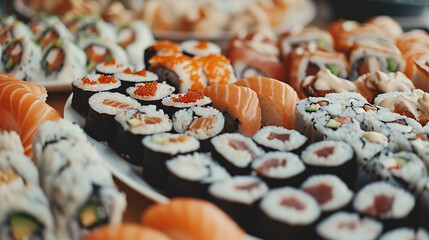 Different types of rolls and sushi
