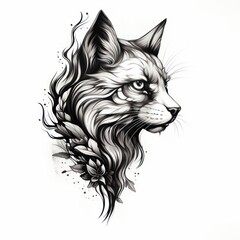 Naklejka premium Cat drawing sketch tattoo