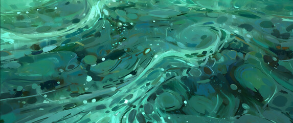 Smoothly blended green and blue hues capture a sense of calm and flow in this serene abstract digital artwork