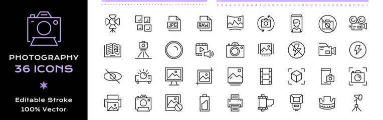 Photography line icons - editable stroke