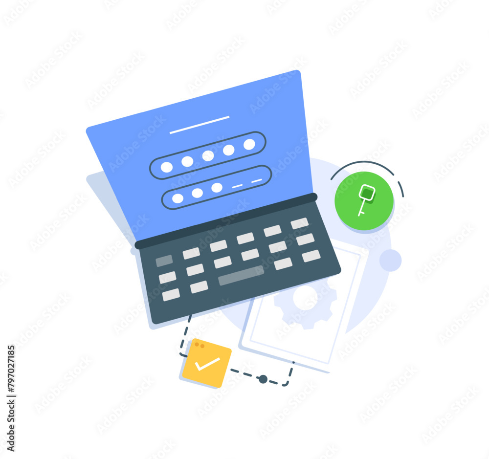 Poster login and password,secure notice login verification,login form page with lock and password. safety v