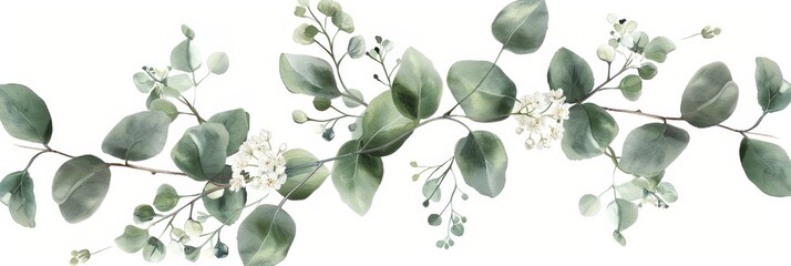 Elegant Floral Frames with Eucalyptus and White Flowers Generative AI - obrazy, fototapety, plakaty