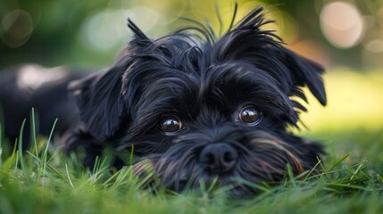 This heartwarming image captures a cute black puppy peering out with expressive eyes, conveying innocence and curiosity