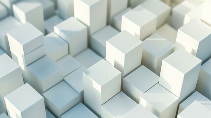 Abstract 3d rendering of white cubes background. Cubes pattern.