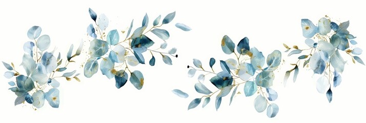 Elegant Wedding Frame with Glittering Eucalyptus Leaves Generative AI