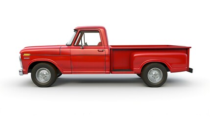 Red pickup truck on a white background with a shadow on the ground