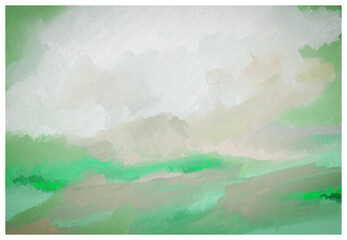 Impressionistic Cloudscape Landscape with Mountains, Forest, Meadow & Foothills in Green & Gray-Art, Digital Painting, Artwork, Design, Illustration