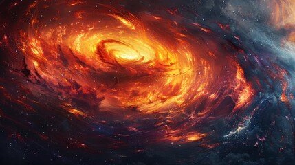 Fiery vortex swirling with intense flames and cloud abstraction in dramatic artwork