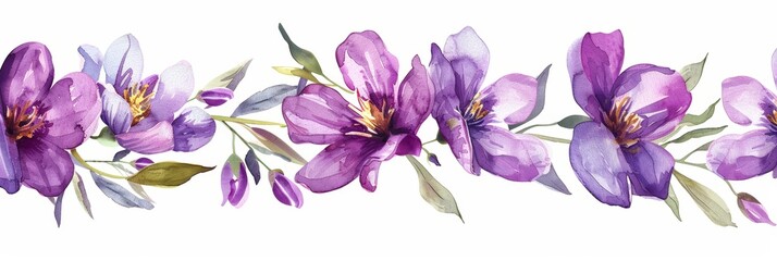 Watercolor Floral Border on White Background Generative AI