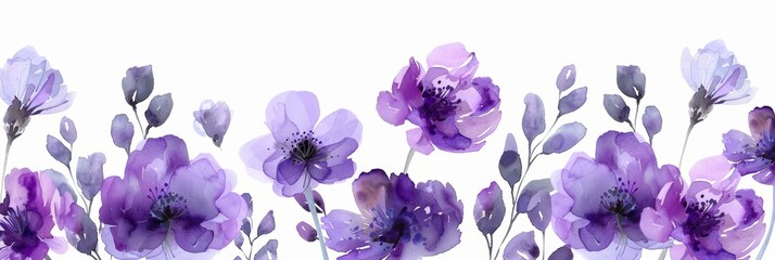 Watercolor Floral Border on White Background Generative AI - obrazy, fototapety, plakaty