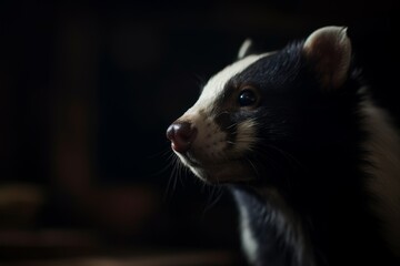 Obraz premium Close-up of a Skunk in Dramatic Lighting