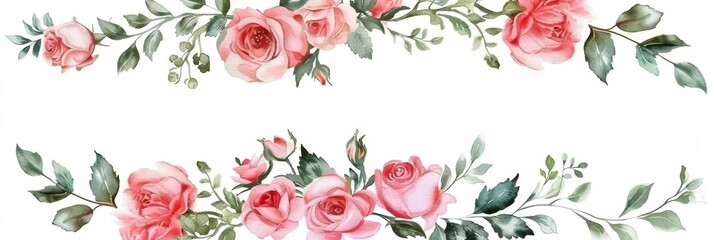 Delicate Floral Frame with Pink Roses Generative AI
